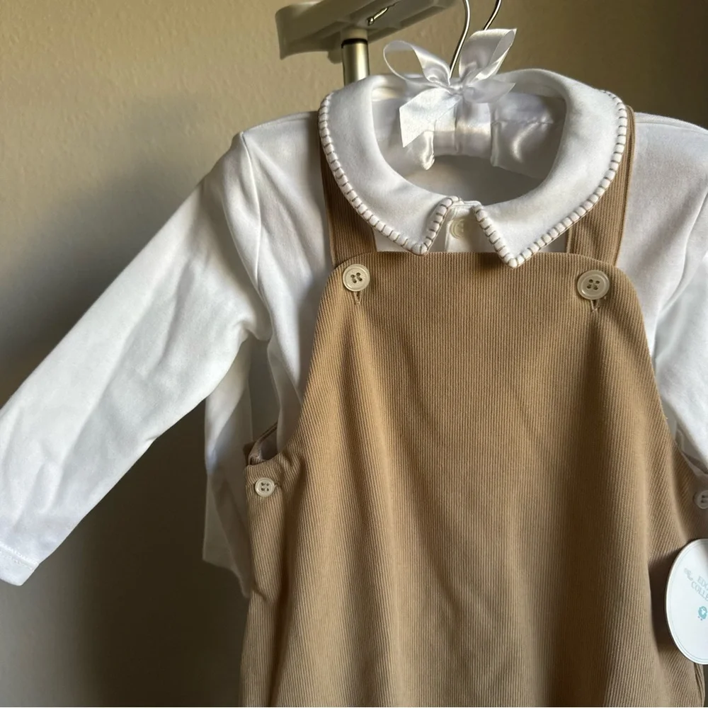 NWT Edgehill Collection Baby Boys Corduroy Overall Set Shirt & Romper Sz 12M